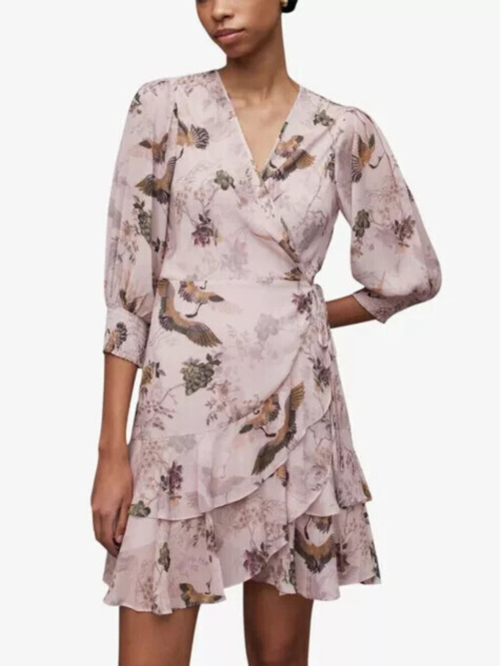 NEW, ALLSAINTS Ari Peggy wrap-front floral-print woven mini dress Size 8 #MD2271